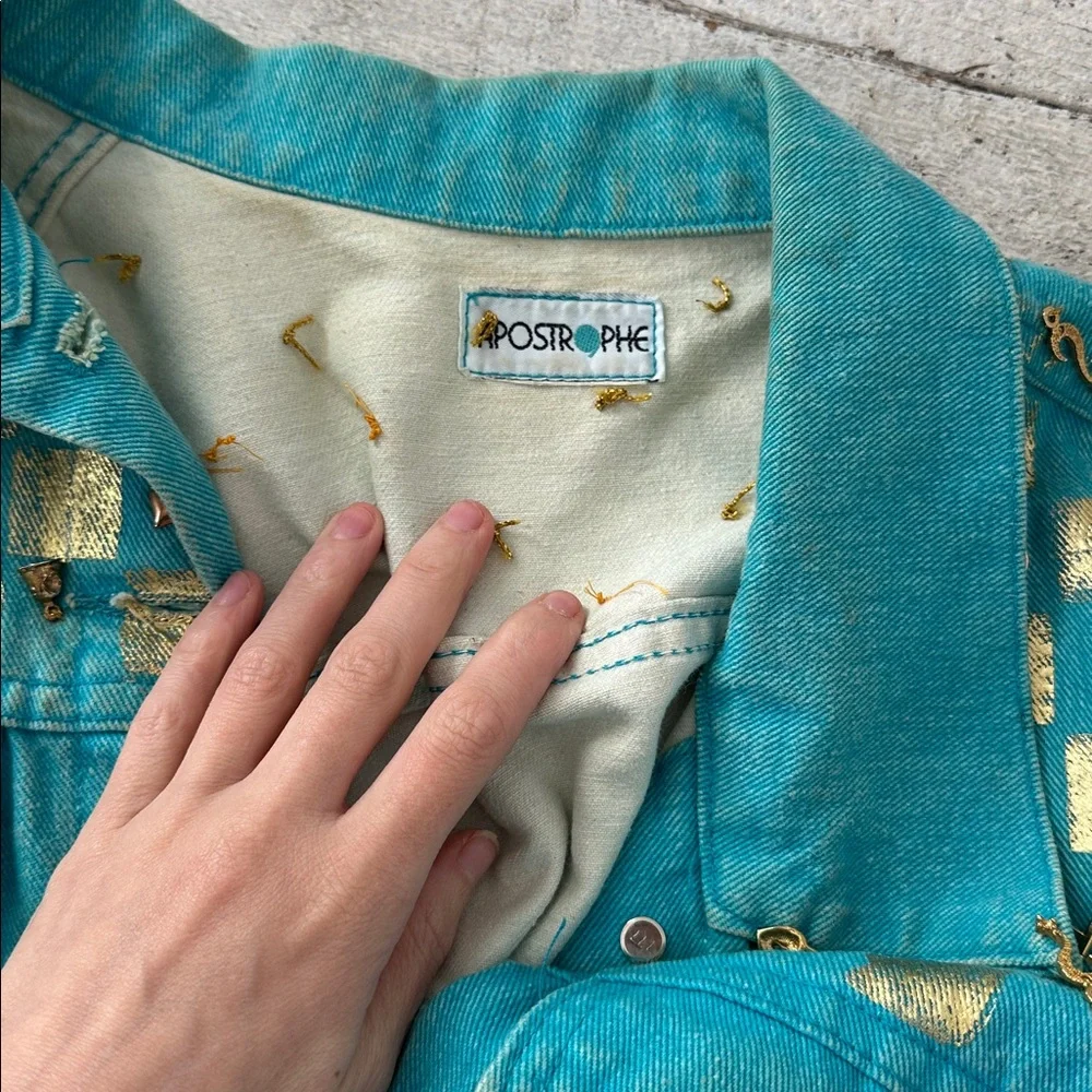 Vintage 80s Punk Charm Acid Wash Blue Denim Jacket - Picture 7 of 7